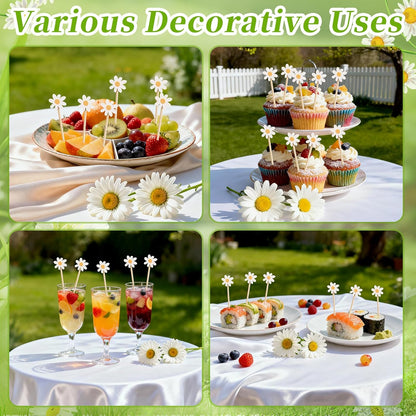 Spring Daisy Cocktail Picks 100 pcs Floral Decorative Toothpicks for Appetizers Fruit Sticks Food Sandwich Sunflower Daisy Decorations Party Supplies for Valentine's Day Birthday Wedding Baby Shower