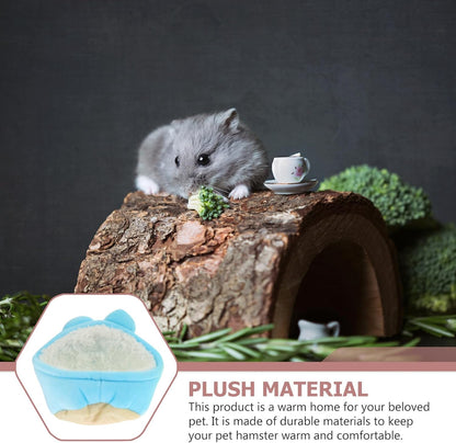2pcs Hamster Cave and Warm Cotton Pet Rest Bed Plush Winter Sleeping Nest for Small Pets Blue and Yellow Cozy Hamster Hideout and Squirrels