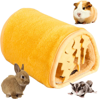 Guinea Pig Hideout - Fleece Tunnel House Cage Accessories for Rat Hamster Hedgehog Chinchilla Small Animal - Playing Sleeping Hunting Resting Washable Tube (Yellow,Small)