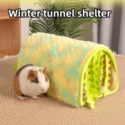 Guinea Pig Hideout - Fleece Tunnel House Cage Accessories for Rat Hamster Hedgehog Chinchilla Small Animal - Playing Sleeping Hunting Resting Washable Tube (Yellow,Small)