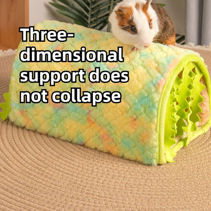 Guinea Pig Hideout - Fleece Tunnel House Cage Accessories for Rat Hamster Hedgehog Chinchilla Small Animal - Playing Sleeping Hunting Resting Washable Tube (Yellow,Small)