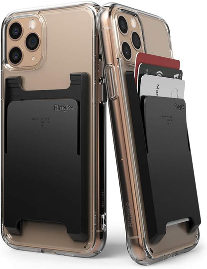 Slot Card Holder (2 Pack) Designed for Smartphones, Adhesive Stick On Wallet Case Minimalist Slim Hard Premium Credit Card Cash Sleeve - Black