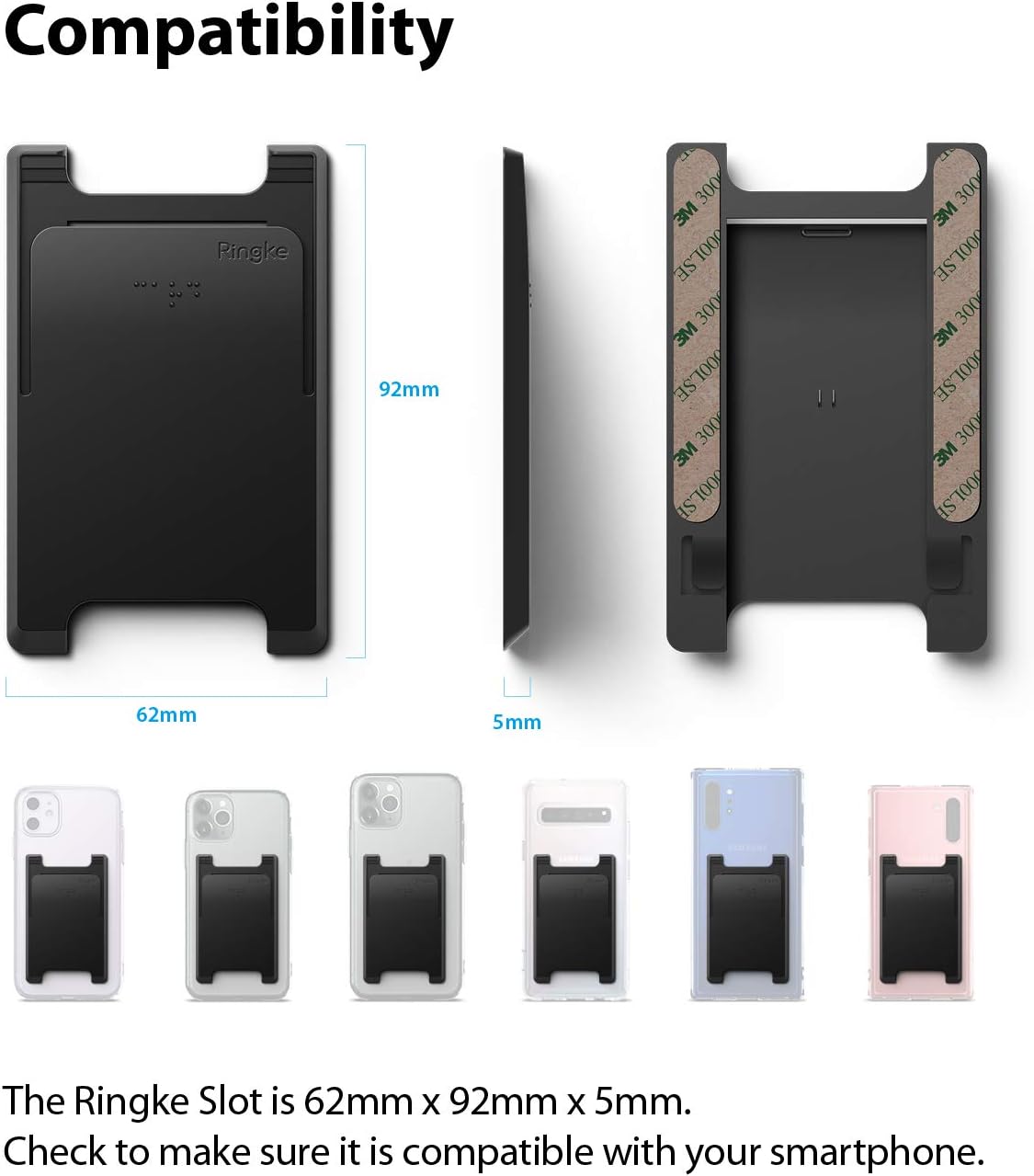 Slot Card Holder (2 Pack) Designed for Smartphones, Adhesive Stick On Wallet Case Minimalist Slim Hard Premium Credit Card Cash Sleeve - Black