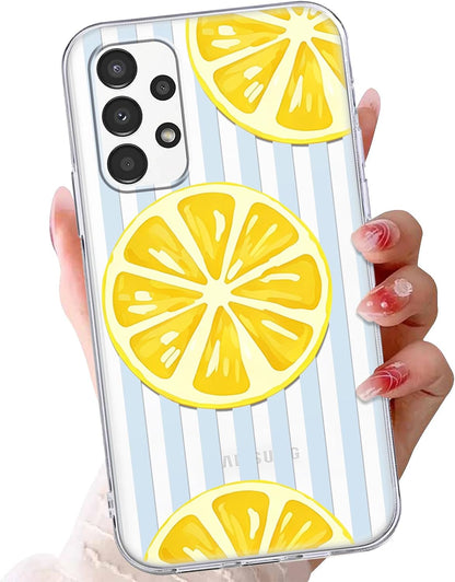 Light Blue White Striped Lemon Slice Transparent Phone Case for Samsung Galaxy A13 (4G) 6.6'' - Cute Summer Fruit Clear Protective Cover, Slim Shockproof TPU Case for Women Girls