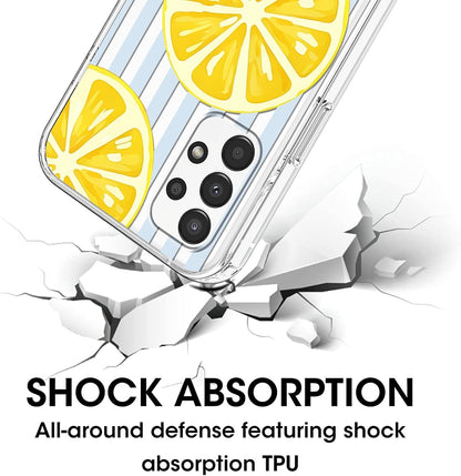 Light Blue White Striped Lemon Slice Transparent Phone Case for Samsung Galaxy A13 (4G) 6.6'' - Cute Summer Fruit Clear Protective Cover, Slim Shockproof TPU Case for Women Girls