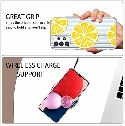 Light Blue White Striped Lemon Slice Transparent Phone Case for Samsung Galaxy A13 (4G) 6.6'' - Cute Summer Fruit Clear Protective Cover, Slim Shockproof TPU Case for Women Girls