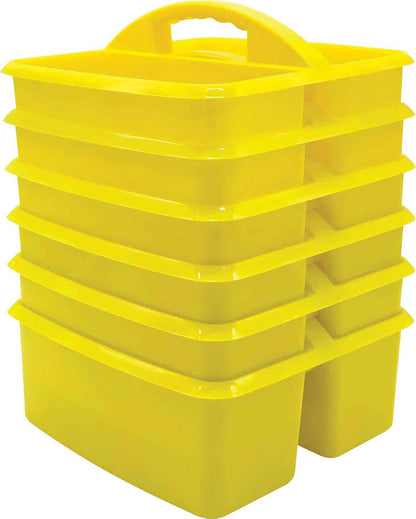 Teacher Created Resources Yellow Portable Plastic Storage Caddy 6-Pack for Classrooms, Kids Room, and Office Organization, 3 Compartment