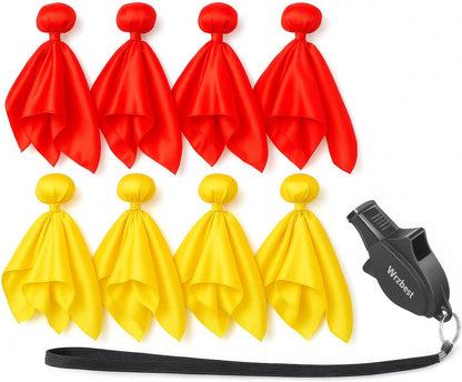Referee Game Penalty Flags Set – 8 x Soccer Penalty Flags (4 Red & 4 Yellow) + Black Whistle – Ultimate Football Penalty Flags Set for Ref, Party Game, Training – Yellow & Red Penalty Flag, Football Penalty Flags