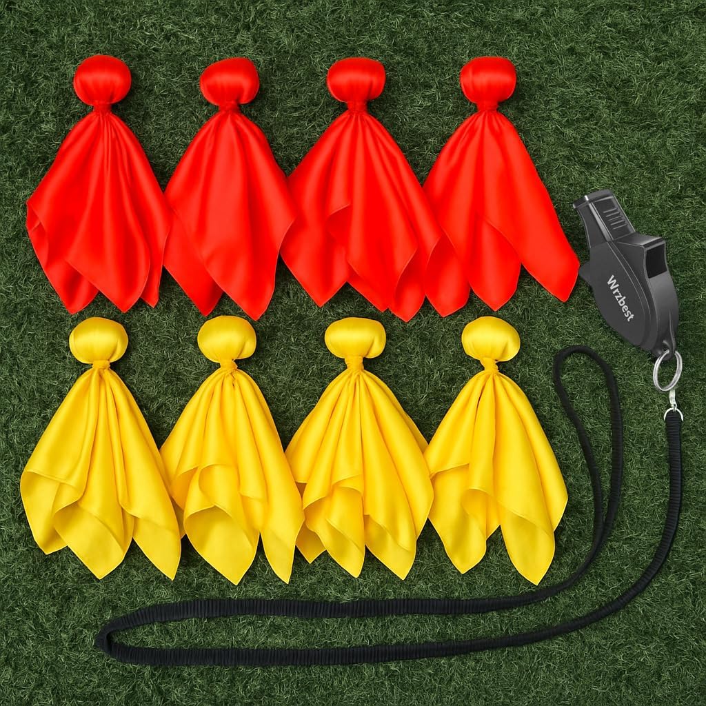 Referee Game Penalty Flags Set – 8 x Soccer Penalty Flags (4 Red & 4 Yellow) + Black Whistle – Ultimate Football Penalty Flags Set for Ref, Party Game, Training – Yellow & Red Penalty Flag, Football Penalty Flags