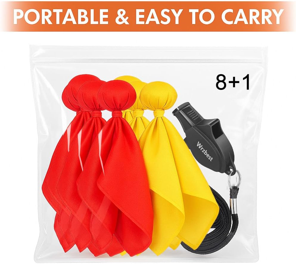 Referee Game Penalty Flags Set – 8 x Soccer Penalty Flags (4 Red & 4 Yellow) + Black Whistle – Ultimate Football Penalty Flags Set for Ref, Party Game, Training – Yellow & Red Penalty Flag, Football Penalty Flags