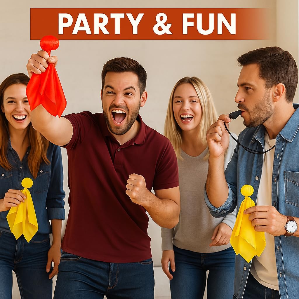 Referee Game Penalty Flags Set – 8 x Soccer Penalty Flags (4 Red & 4 Yellow) + Black Whistle – Ultimate Football Penalty Flags Set for Ref, Party Game, Training – Yellow & Red Penalty Flag, Football Penalty Flags