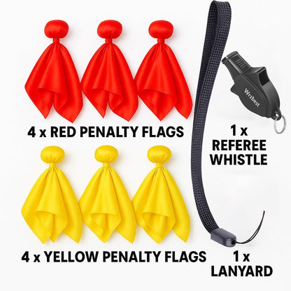 Referee Game Penalty Flags Set – 8 x Soccer Penalty Flags (4 Red & 4 Yellow) + Black Whistle – Ultimate Football Penalty Flags Set for Ref, Party Game, Training – Yellow & Red Penalty Flag, Football Penalty Flags