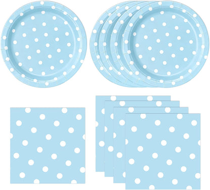 50PCS Yellow Polka Dot Paper Plates and Napkins Party Supplies, Yellow and White Party Plates and Napkins Tableware Set for Birthday Bridal & Baby Shower Wedding Party Decoration