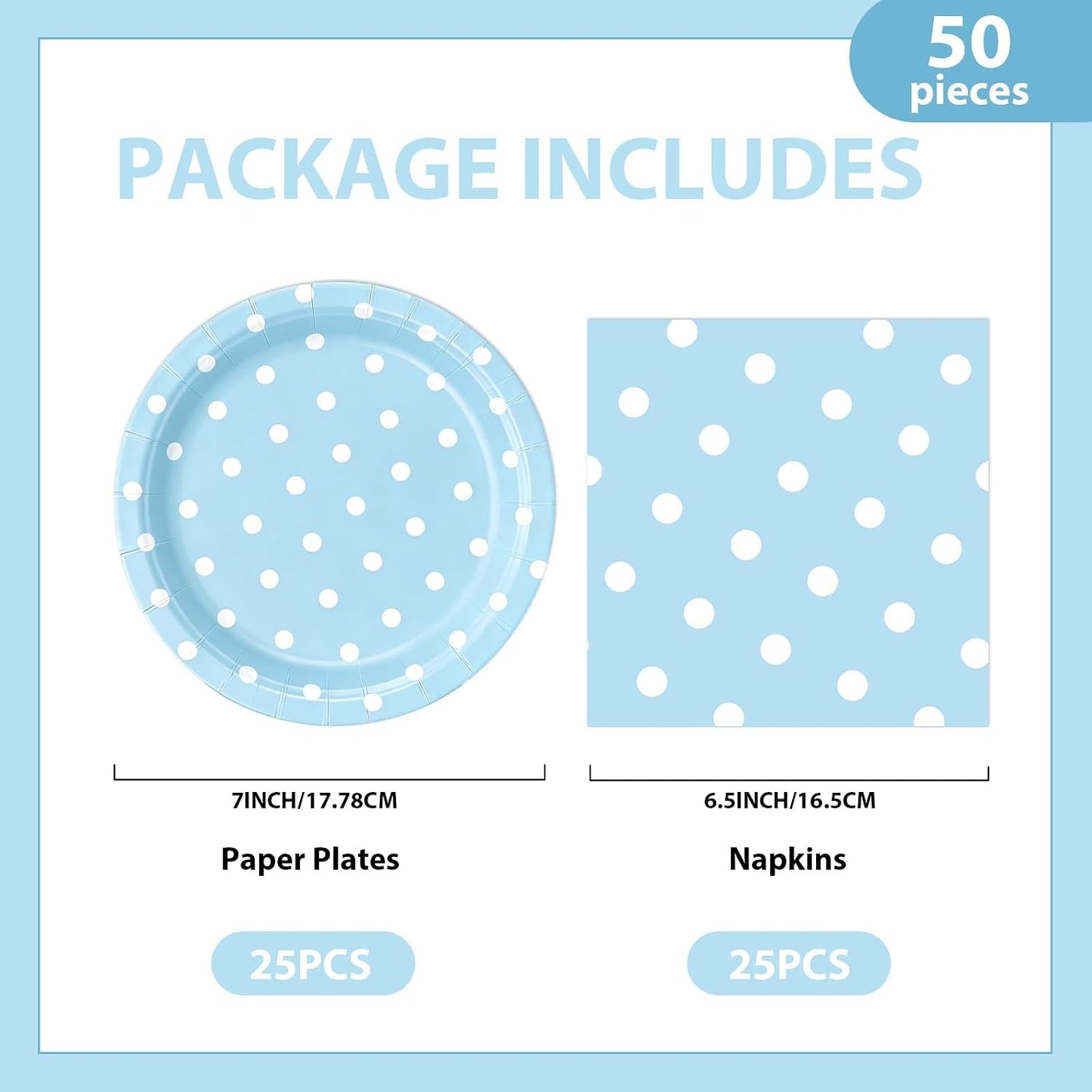 50PCS Yellow Polka Dot Paper Plates and Napkins Party Supplies, Yellow and White Party Plates and Napkins Tableware Set for Birthday Bridal & Baby Shower Wedding Party Decoration