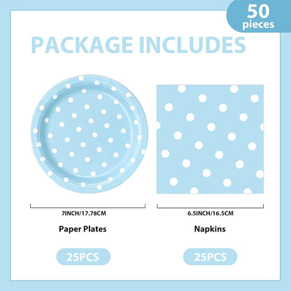50PCS Yellow Polka Dot Paper Plates and Napkins Party Supplies, Yellow and White Party Plates and Napkins Tableware Set for Birthday Bridal & Baby Shower Wedding Party Decoration