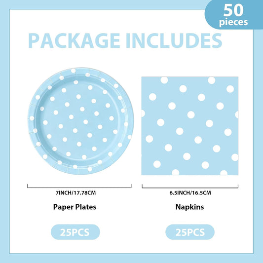 50PCS Yellow Polka Dot Paper Plates and Napkins Party Supplies, Yellow and White Party Plates and Napkins Tableware Set for Birthday Bridal & Baby Shower Wedding Party Decoration