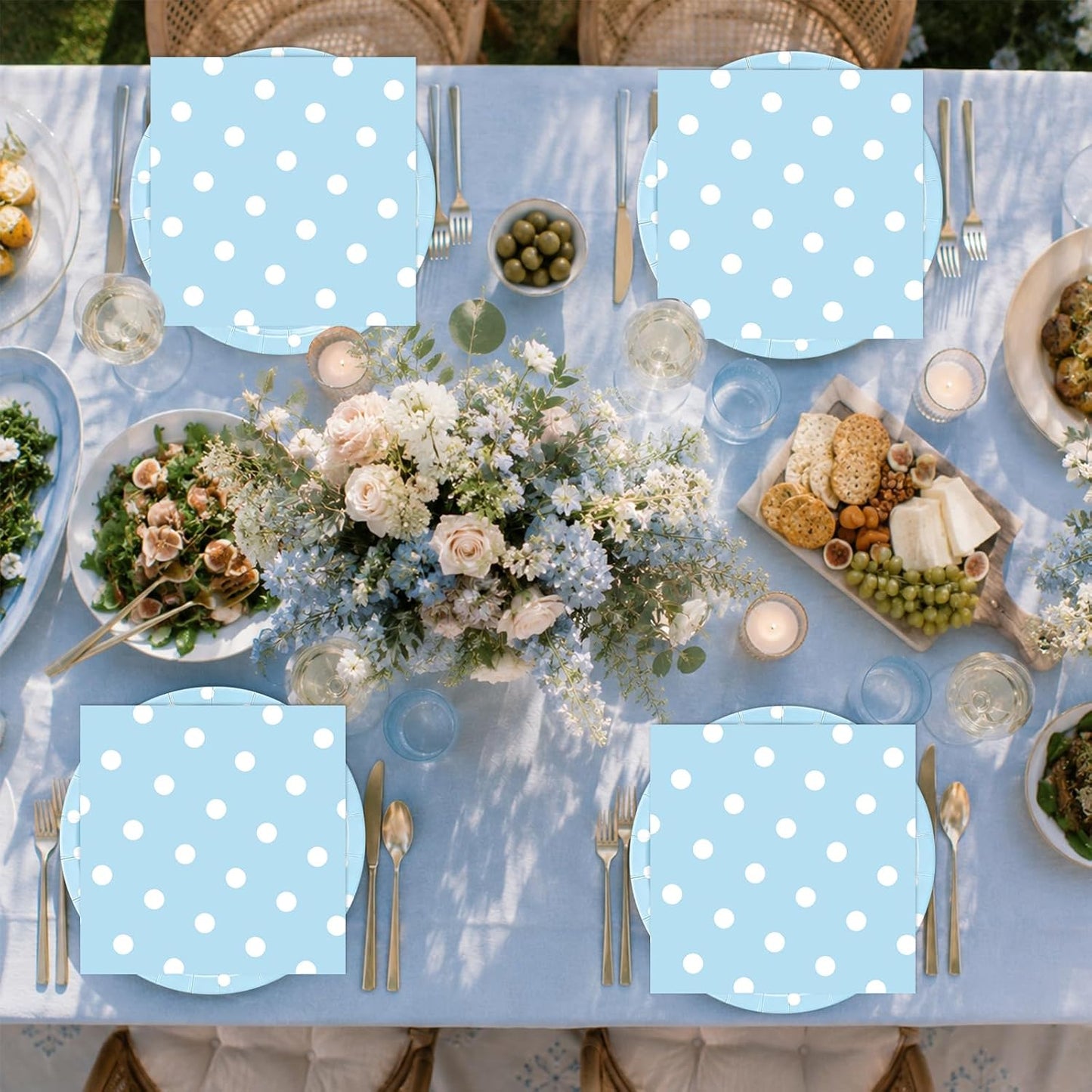 50PCS Yellow Polka Dot Paper Plates and Napkins Party Supplies, Yellow and White Party Plates and Napkins Tableware Set for Birthday Bridal & Baby Shower Wedding Party Decoration