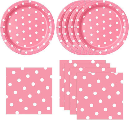 50PCS Yellow Polka Dot Paper Plates and Napkins Party Supplies, Yellow and White Party Plates and Napkins Tableware Set for Birthday Bridal & Baby Shower Wedding Party Decoration