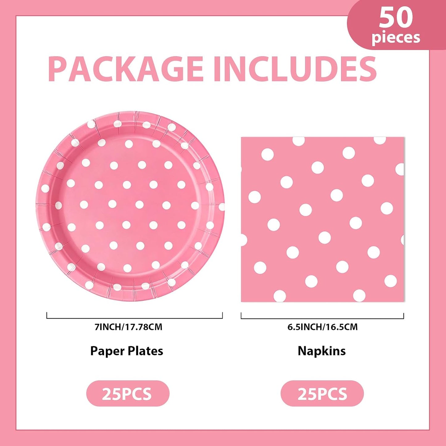 50PCS Yellow Polka Dot Paper Plates and Napkins Party Supplies, Yellow and White Party Plates and Napkins Tableware Set for Birthday Bridal & Baby Shower Wedding Party Decoration