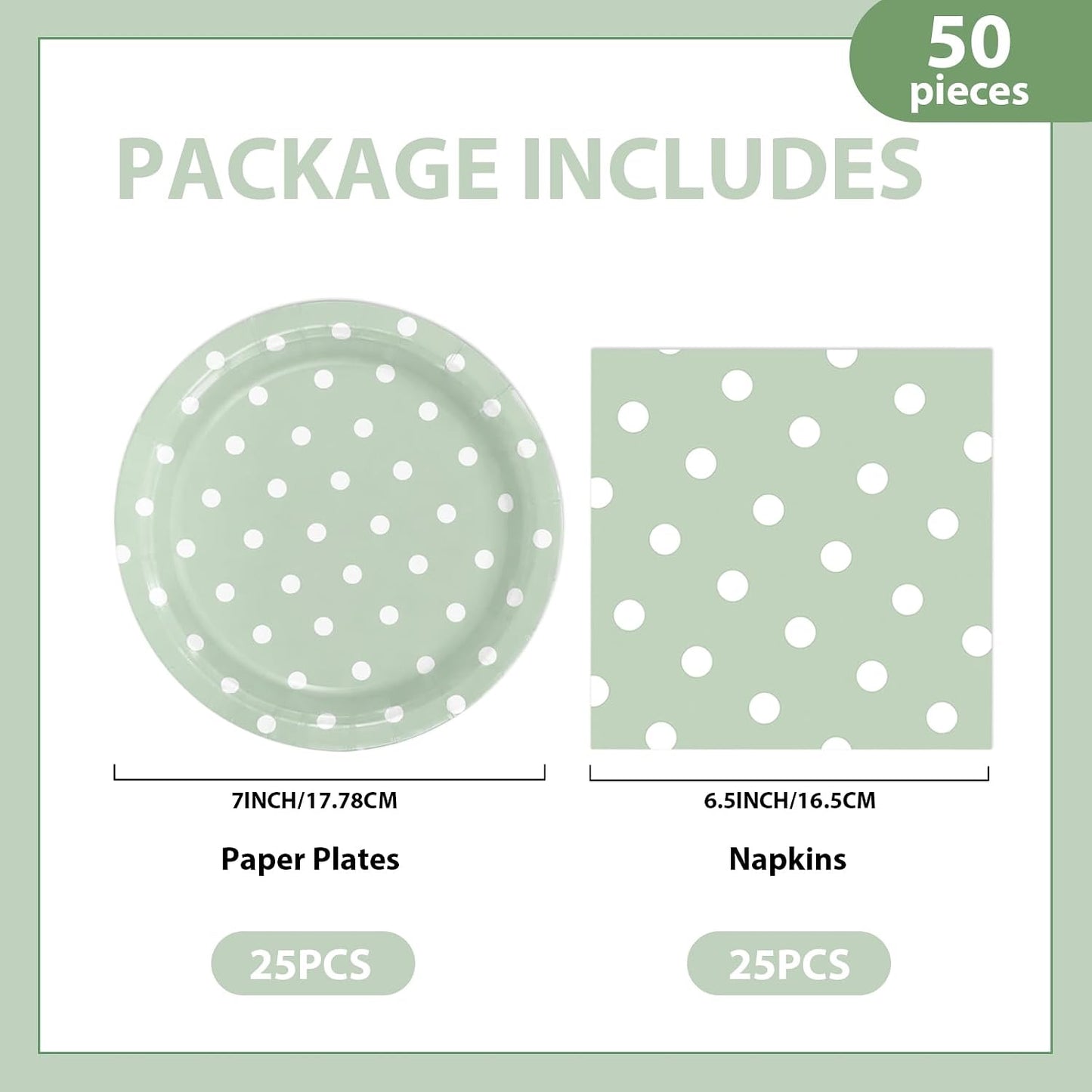 50PCS Yellow Polka Dot Paper Plates and Napkins Party Supplies, Yellow and White Party Plates and Napkins Tableware Set for Birthday Bridal & Baby Shower Wedding Party Decoration