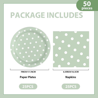 50PCS Yellow Polka Dot Paper Plates and Napkins Party Supplies, Yellow and White Party Plates and Napkins Tableware Set for Birthday Bridal & Baby Shower Wedding Party Decoration