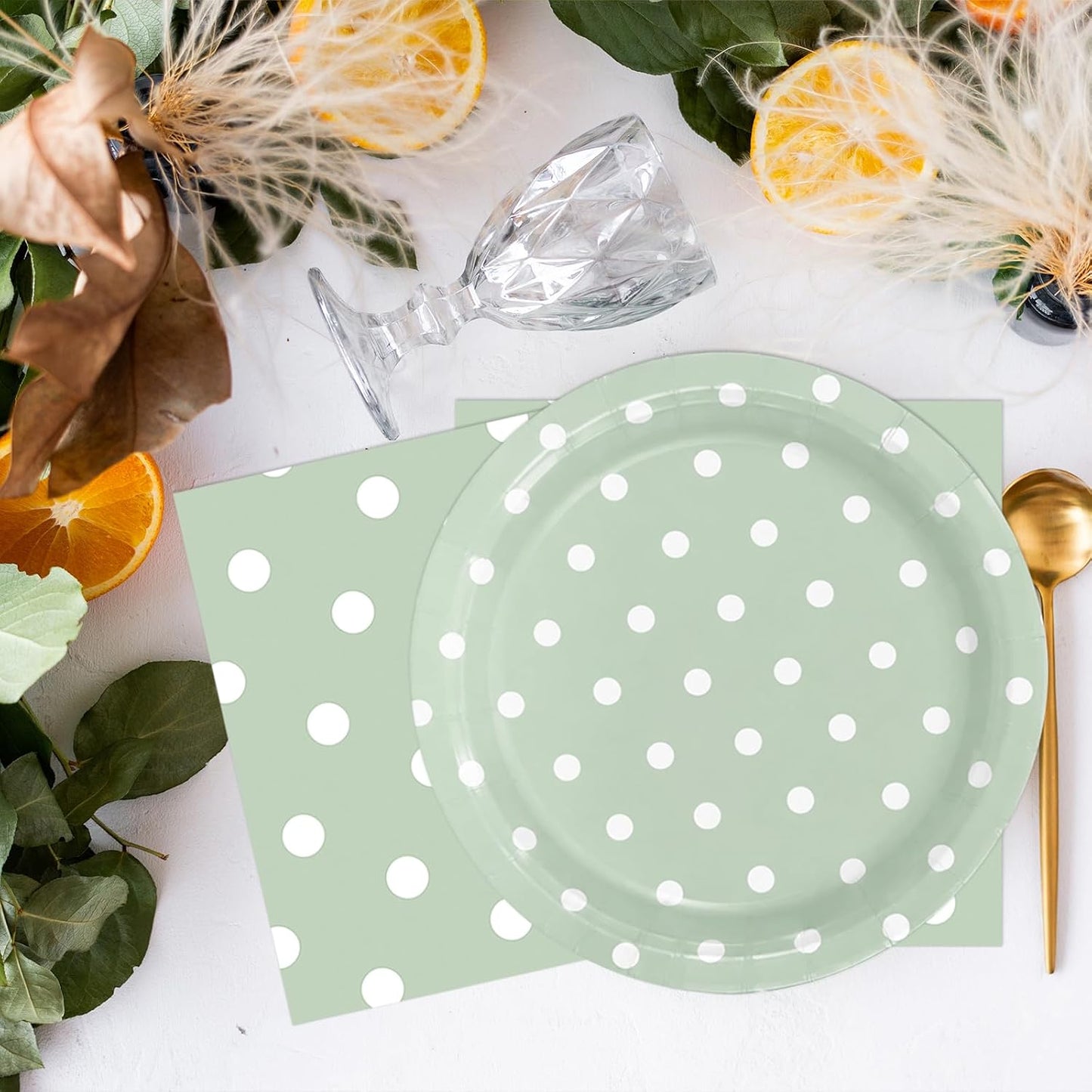 50PCS Yellow Polka Dot Paper Plates and Napkins Party Supplies, Yellow and White Party Plates and Napkins Tableware Set for Birthday Bridal & Baby Shower Wedding Party Decoration