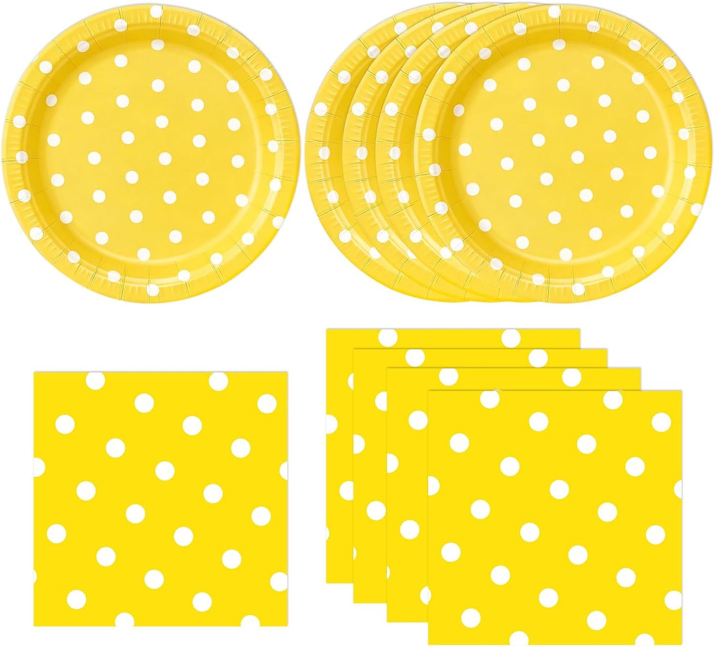 50PCS Yellow Polka Dot Paper Plates and Napkins Party Supplies, Yellow and White Party Plates and Napkins Tableware Set for Birthday Bridal & Baby Shower Wedding Party Decoration