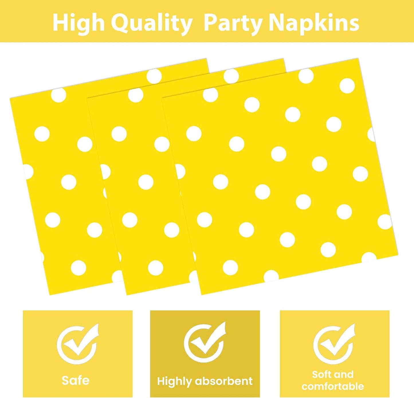 50PCS Yellow Polka Dot Paper Plates and Napkins Party Supplies, Yellow and White Party Plates and Napkins Tableware Set for Birthday Bridal & Baby Shower Wedding Party Decoration