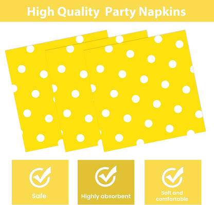 50PCS Yellow Polka Dot Paper Plates and Napkins Party Supplies, Yellow and White Party Plates and Napkins Tableware Set for Birthday Bridal & Baby Shower Wedding Party Decoration