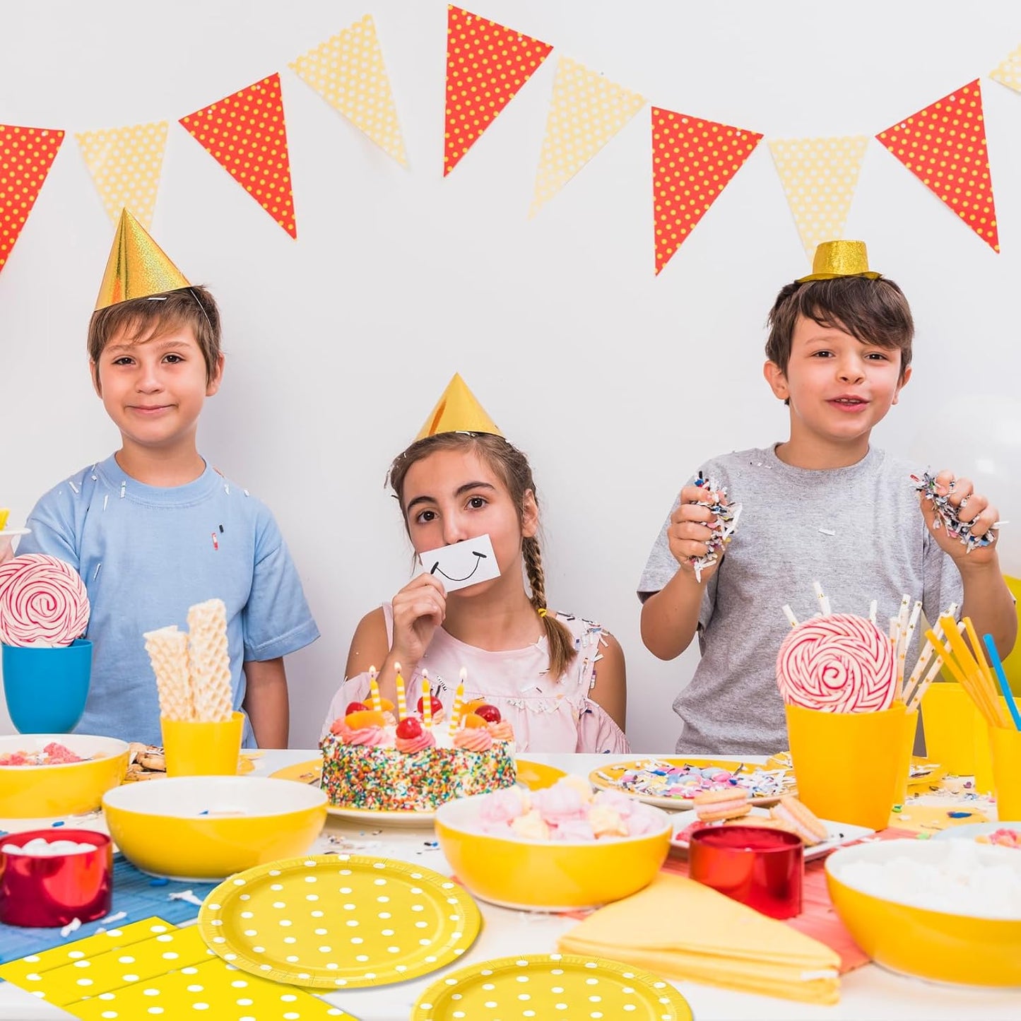 50PCS Yellow Polka Dot Paper Plates and Napkins Party Supplies, Yellow and White Party Plates and Napkins Tableware Set for Birthday Bridal & Baby Shower Wedding Party Decoration