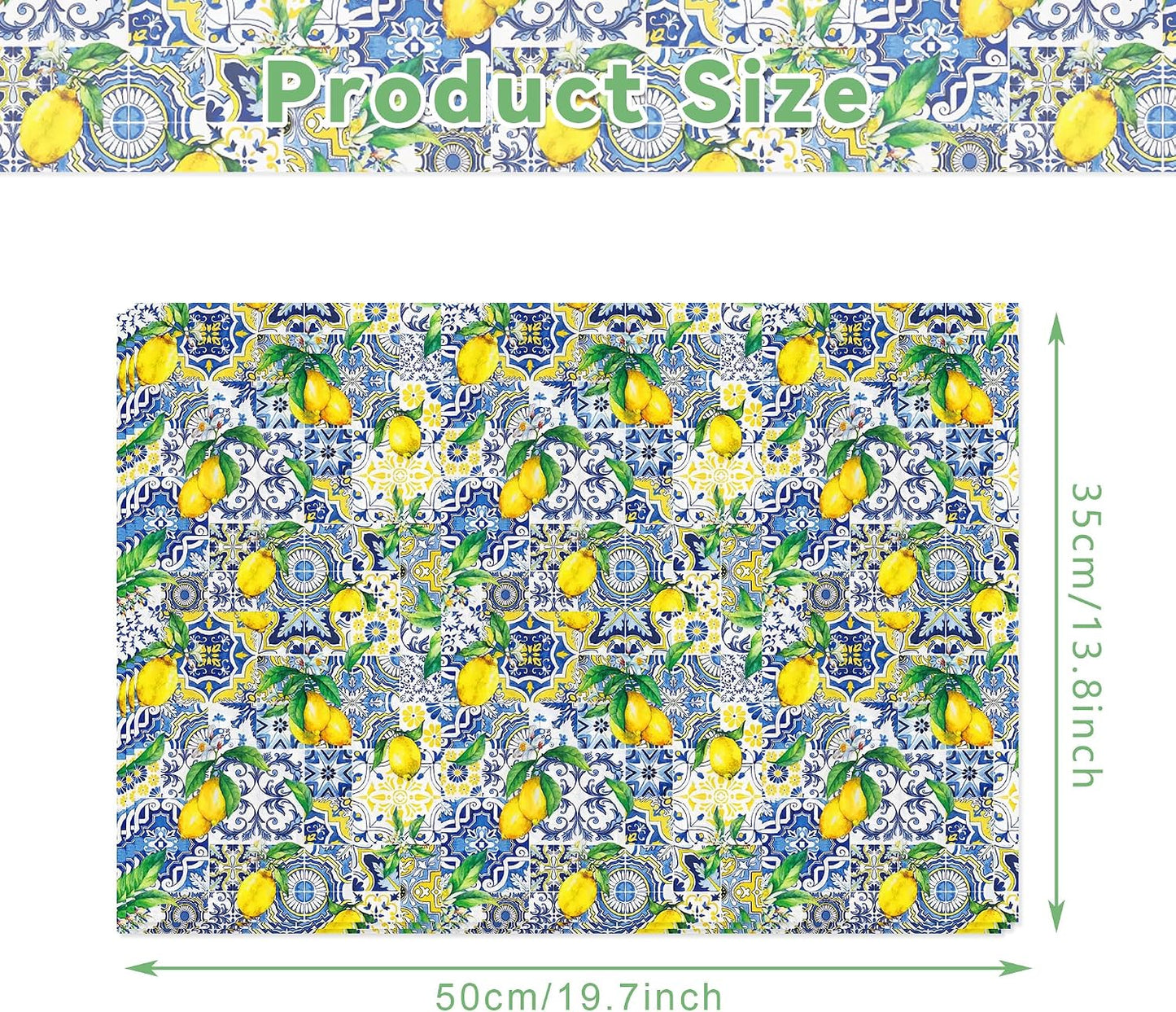50 Sheets Capri Lemon Tissue Wrapping Paper, Blue Mediterranean Tile Yellow Lemon Printed Gift Wrapping Paper, 14 x 20 Inch Summer Fruit Themed Tissue Paper for Birthday Party, Baby Shower, Wedding