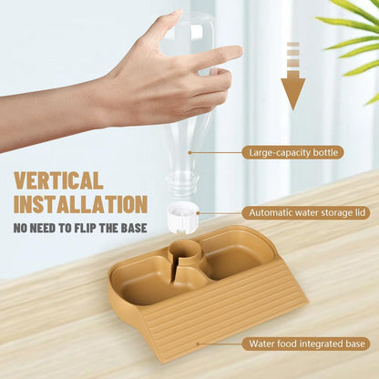 Reptile Water Dispenser Automatic Bottle Climbing Slope Food and Water Double Bowls Feeding Accessories for Turtles Bearded Dragons Lizards Geckos Snakes Brownish Yellow