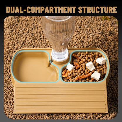Reptile Water Dispenser Automatic Bottle Climbing Slope Food and Water Double Bowls Feeding Accessories for Turtles Bearded Dragons Lizards Geckos Snakes Brownish Yellow