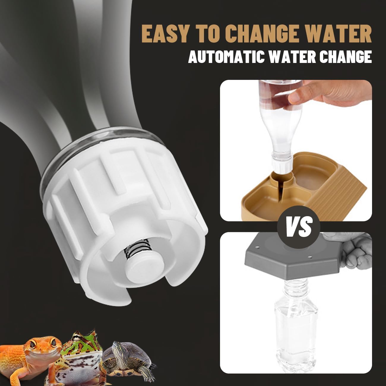 Reptile Water Dispenser Automatic Bottle Climbing Slope Food and Water Double Bowls Feeding Accessories for Turtles Bearded Dragons Lizards Geckos Snakes Brownish Yellow