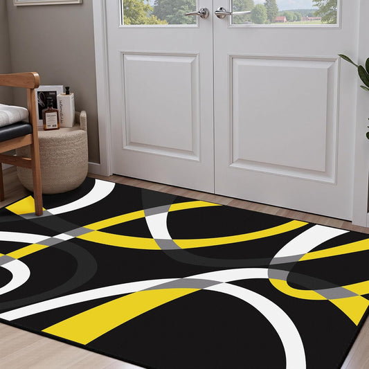 Classical Modern Black and Yellow Stripe Pattern Area Rug for Living Room 3x5 Outdoor Rug Non Slip&Non-Shedding Low Pile Indoor Large Carpets for Bedroom, Dining Room, Home Office, Bathroom