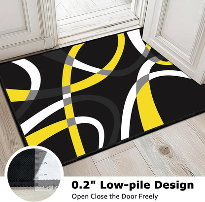 Classical Modern Black and Yellow Stripe Pattern Area Rug for Living Room 3x5 Outdoor Rug Non Slip&Non-Shedding Low Pile Indoor Large Carpets for Bedroom, Dining Room, Home Office, Bathroom
