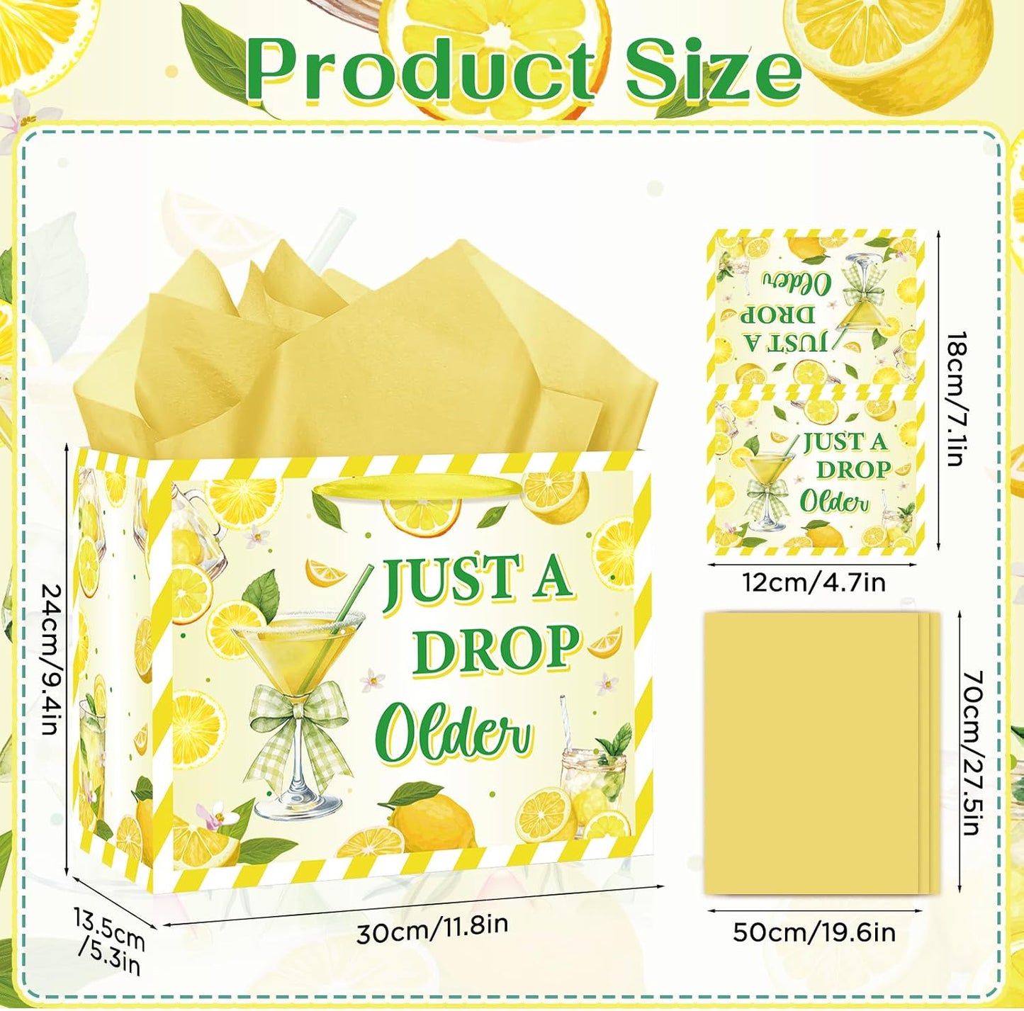 Just a Drop Older Gift Bag for Lemon Party Decorations Lemon Birthday Party Favors Gift Bag with Card and Wrapping Paper Lemon Bachelorette Gift Wrapping Bags for Lemon Drop Party Bridal Shower