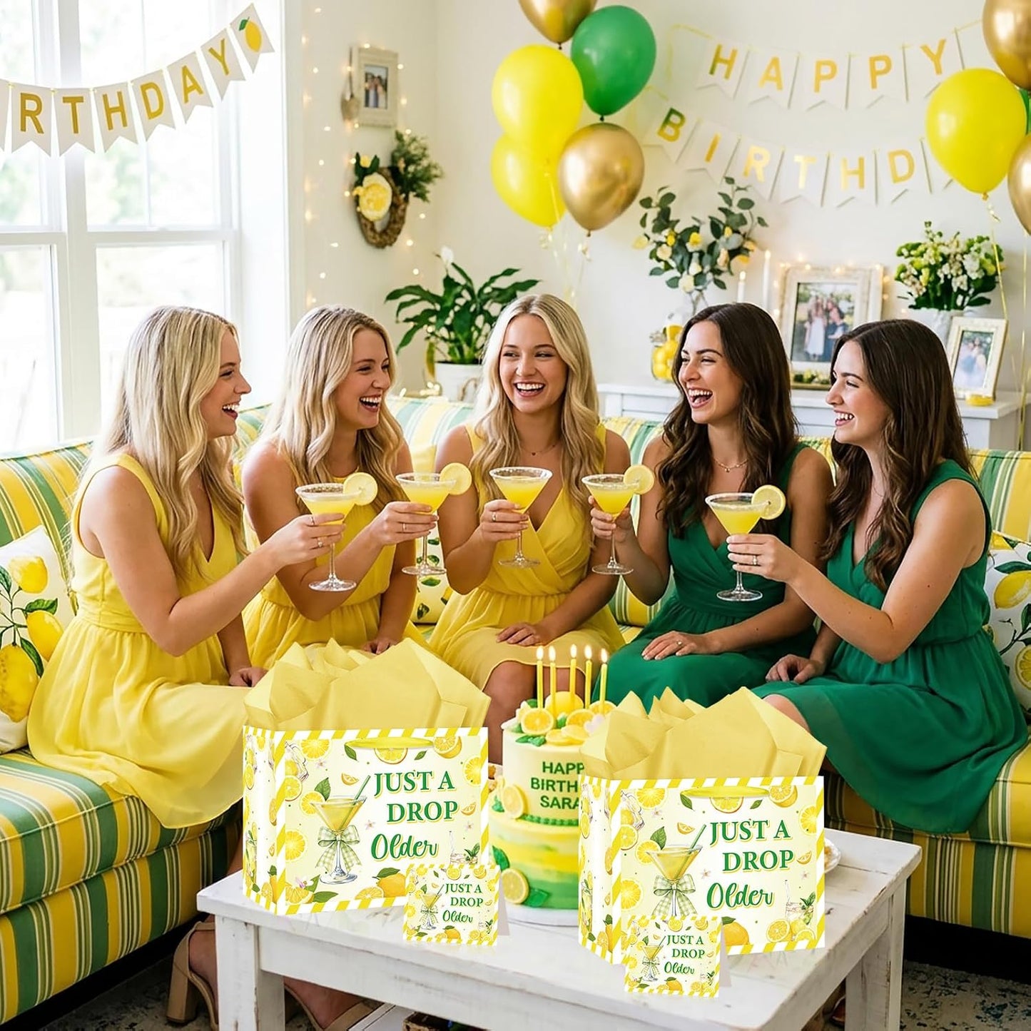 Just a Drop Older Gift Bag for Lemon Party Decorations Lemon Birthday Party Favors Gift Bag with Card and Wrapping Paper Lemon Bachelorette Gift Wrapping Bags for Lemon Drop Party Bridal Shower