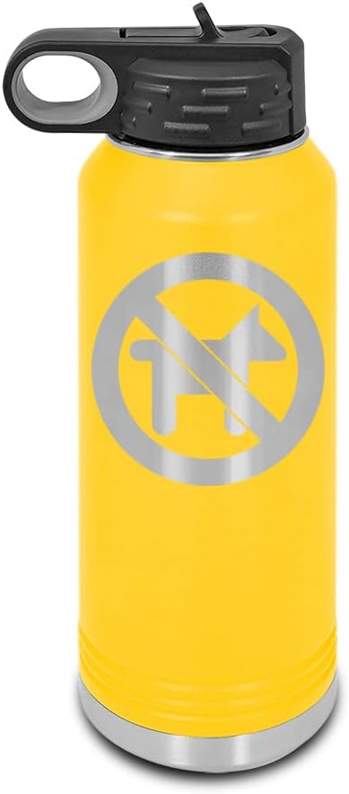 No Dogs Laser Engraved Water Bottle Customizable Polar Camel Stainless Steel with Straw - no pets dog Yellow 32 oz