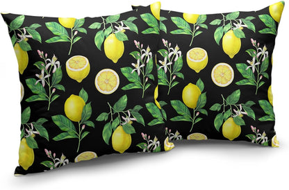 Lemon Pillow Covers 18 x 18 Inch Summer Black Yellow Throw Pillow Cover Set of 2 Spring Fruit Floral Pillow Case Decorative Cushion Covers for Sofa Couch Car Bedroom Decor