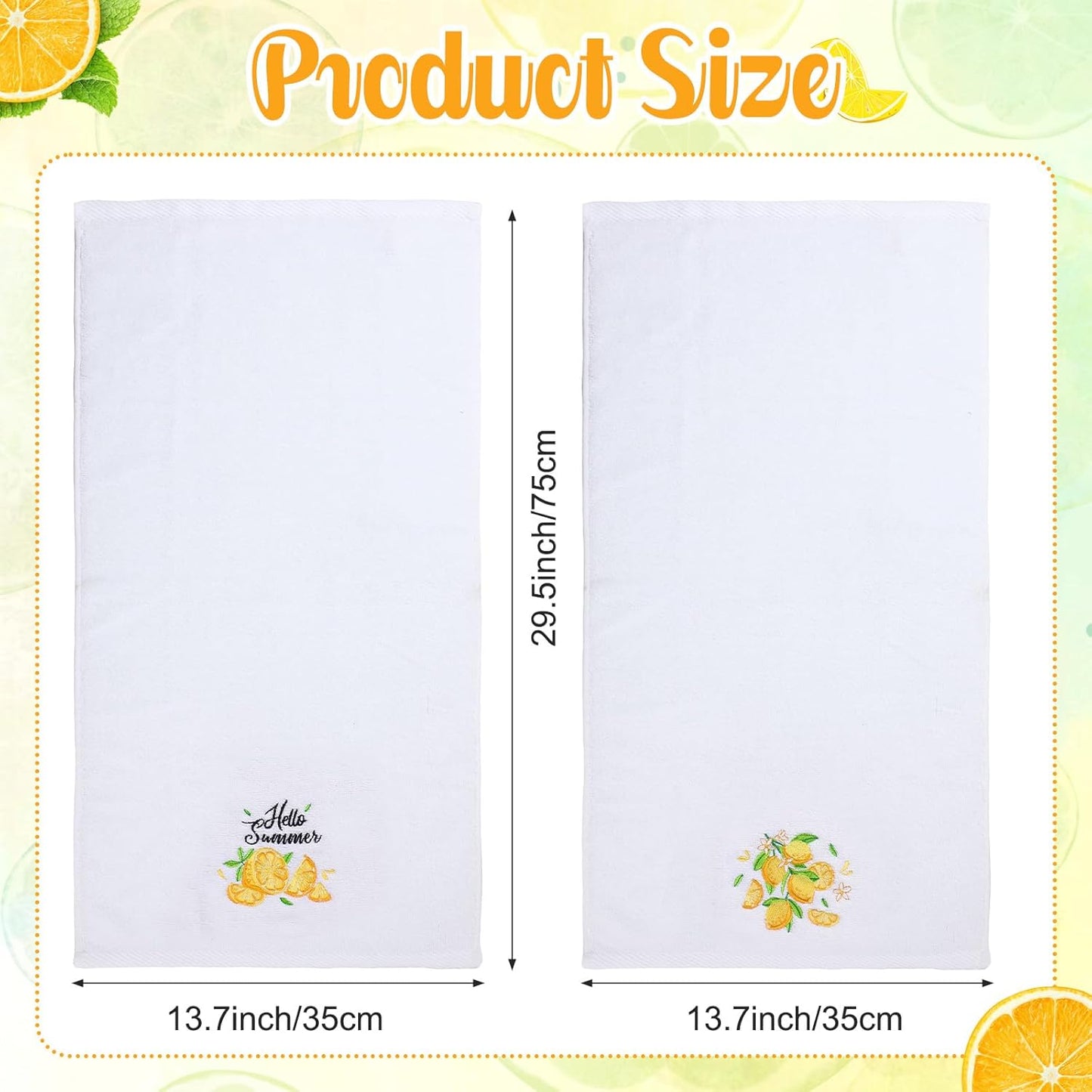 2 Pack Lemon Hand Towels Cotton Embroidered 13.7'' x 29.5'' Spring Lemon Yellow Hand Towel Bathroom Decorations with Ribbon Summer Fruit Kitchen Dish Towels Set for Drying Cleaning (Fruit)