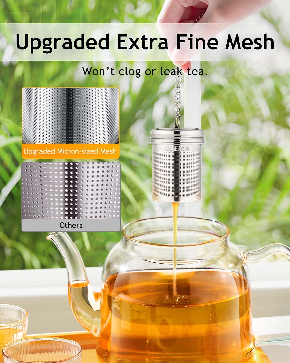 Tea Infuser, Extra Fine Mesh Tea Infusers for Loose Tea, 18/8 Stainless Steel Tea Strainer with Extended Chain Hook, Tea Steeper for Brew Tea, Spices & Seasonings Small × 2