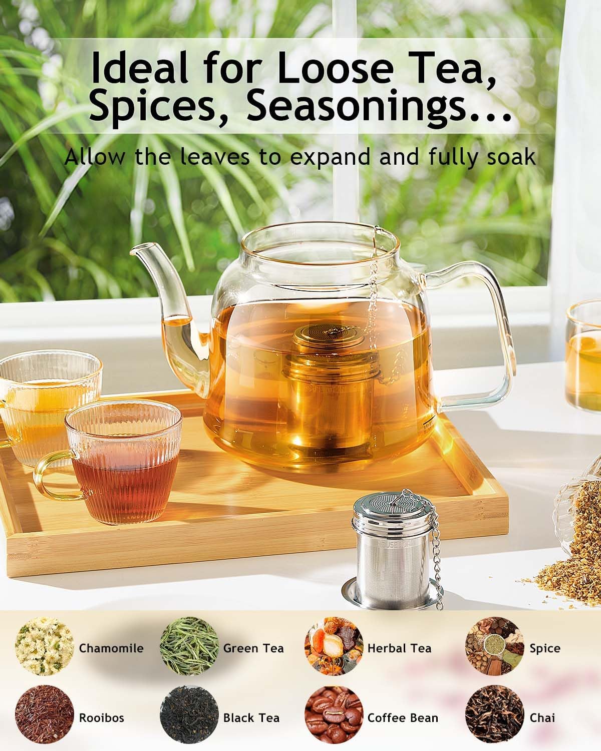 Tea Infuser, Extra Fine Mesh Tea Infusers for Loose Tea, 18/8 Stainless Steel Tea Strainer with Extended Chain Hook, Tea Steeper for Brew Tea, Spices & Seasonings Small × 2