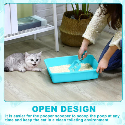 5 Pcs Open Cat Litter Box Kitten Litter Pan with 5 Scooper Medium Plastic Pet Tray Durable Nonstick Kitten Box for Indoor Pets Cats Rabbit Supply Easy to Clean, 14.6x10.6x3.4 Inch (Blue)