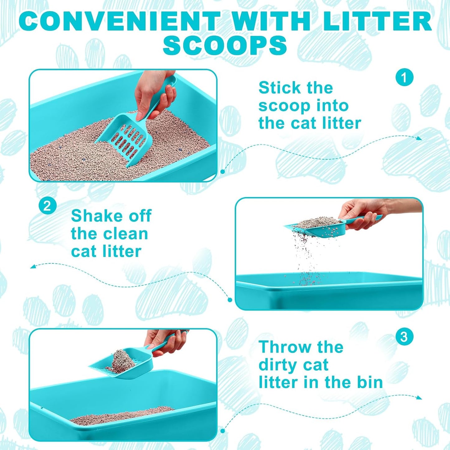 5 Pcs Open Cat Litter Box Kitten Litter Pan with 5 Scooper Medium Plastic Pet Tray Durable Nonstick Kitten Box for Indoor Pets Cats Rabbit Supply Easy to Clean, 14.6x10.6x3.4 Inch (Blue)