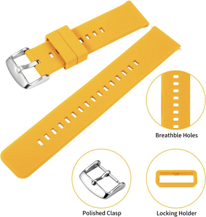 Silicone Watch Bands Rubber - Yellow Quick Release Watch Straps Soft - Waterproof Military Watch Strap for Men Women - for Smart Watches Bracelet Replacement 18mm 19mm 20mm 21mm 22mm