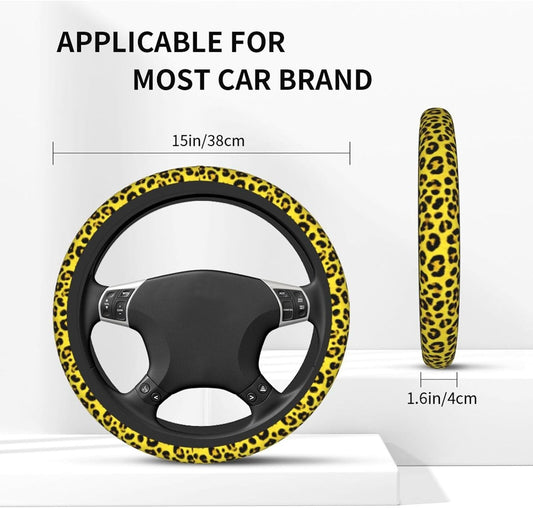 Yellow Leopard Steering Wheel Covers Non Slip Neoprene Universal 15 Inch Steering Wheel Protector Car Cover for Men Women