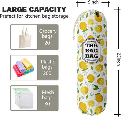 The Bag Grocery Holder, Lemon Organizer for Shopping Bags, Wall Mount Plastic Storage Container Dispenser, Kitchen Gifts for Women Family Friends Grandma Mom (C-2)