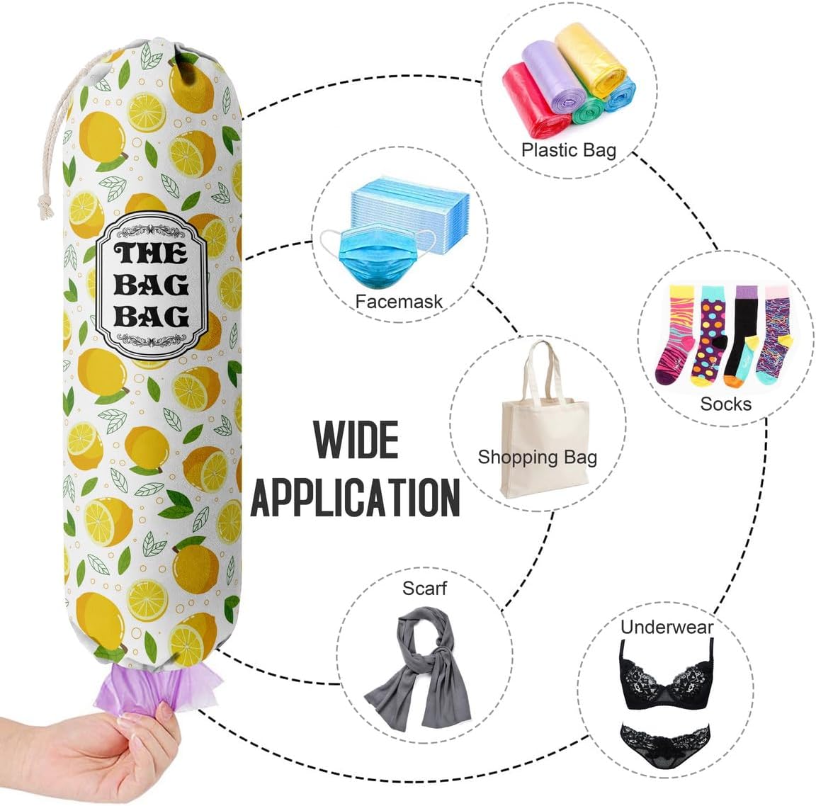 The Bag Grocery Holder, Lemon Organizer for Shopping Bags, Wall Mount Plastic Storage Container Dispenser, Kitchen Gifts for Women Family Friends Grandma Mom (C-2)