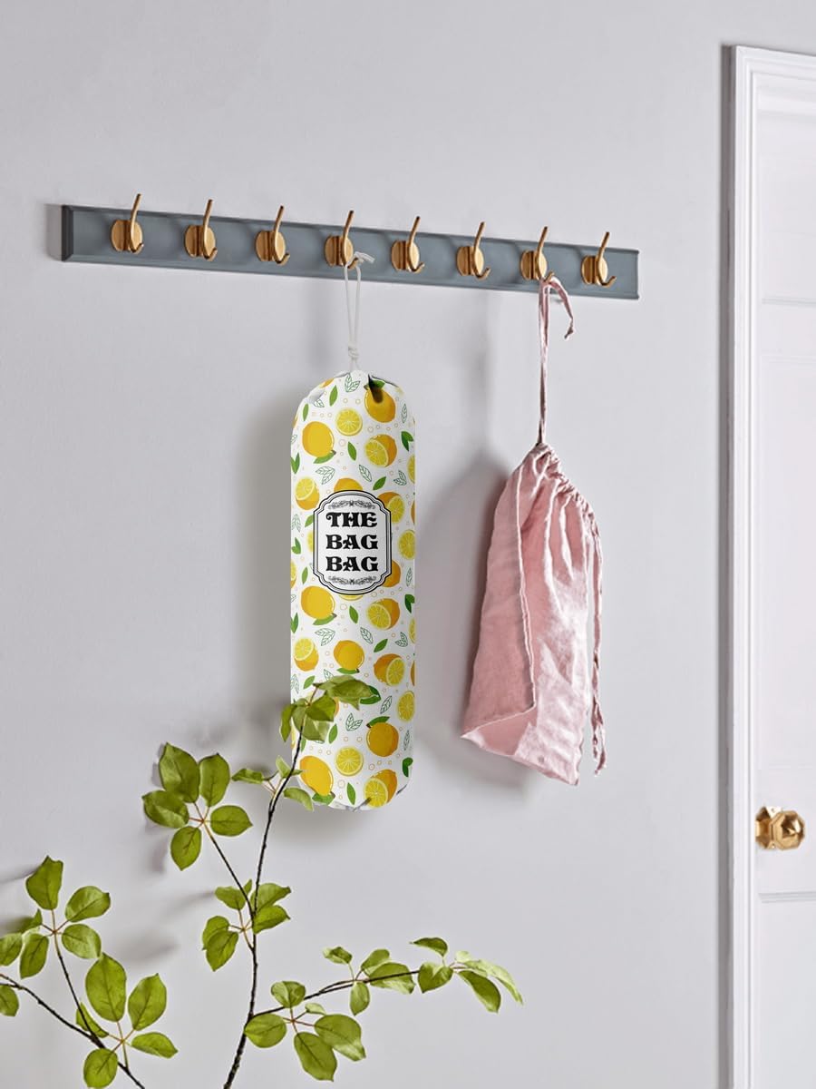 The Bag Grocery Holder, Lemon Organizer for Shopping Bags, Wall Mount Plastic Storage Container Dispenser, Kitchen Gifts for Women Family Friends Grandma Mom (C-2)